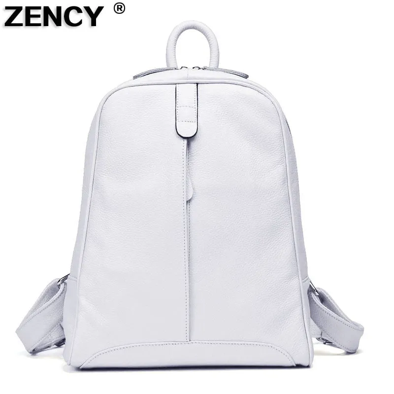 100% Full Grain Genuine Cow Leather White Black Beige Pink Yellow Black Women Backpacks Ladies Schoolbag Teenagers Cowhide Bag