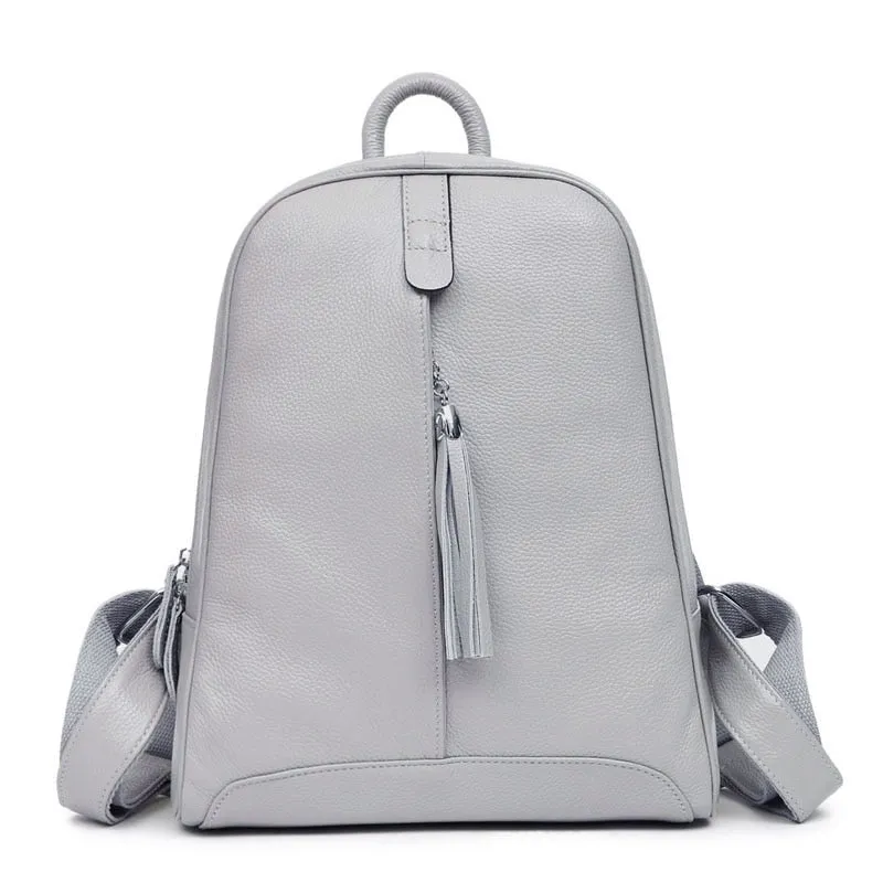 100% Full Grain Genuine Cow Leather White Black Beige Pink Yellow Black Women Backpacks Ladies Schoolbag Teenagers Cowhide Bag