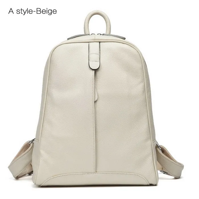 100% Full Grain Genuine Cow Leather White Black Beige Pink Yellow Black Women Backpacks Ladies Schoolbag Teenagers Cowhide Bag