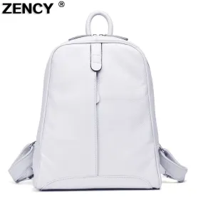 100% Full Grain Genuine Cow Leather White Black Beige Pink Yellow Black Women Backpacks Ladies Schoolbag Teenagers Cowhide Bag