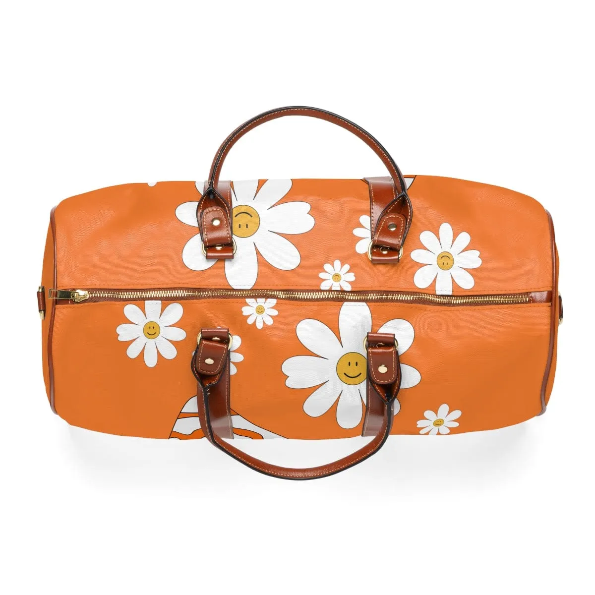 70's Orange, Groovy, Psychedelics Mushroom, Flower Power,  Mod Daisy, Boho, Diaper Bag, Carry On, Overnighter, Waterproof Travel Bag