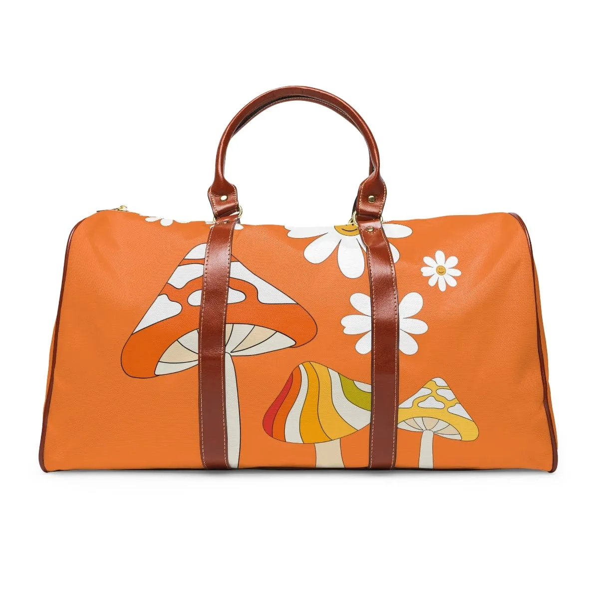 70's Orange, Groovy, Psychedelics Mushroom, Flower Power,  Mod Daisy, Boho, Diaper Bag, Carry On, Overnighter, Waterproof Travel Bag