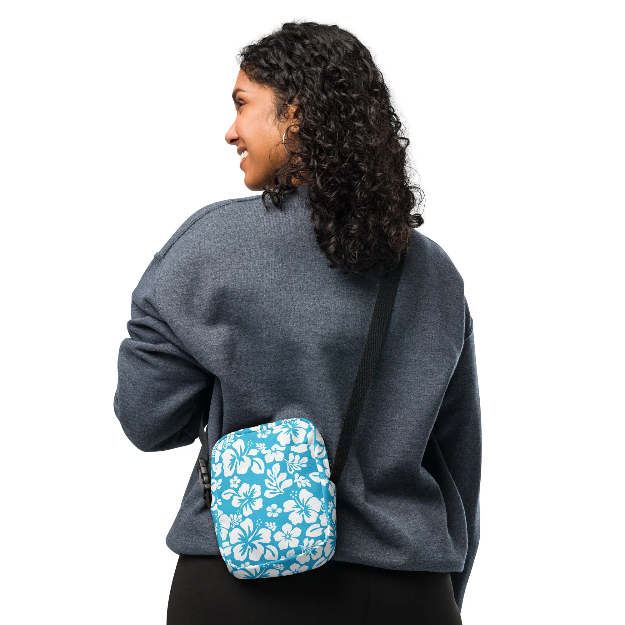 Aqua Blue and White Hawaiian Flowers Crossbody Bag