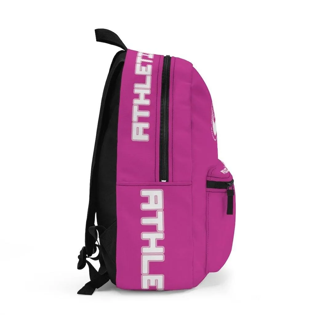Athletic Apparatus Pink Backpack with white name label on top (Made in USA)