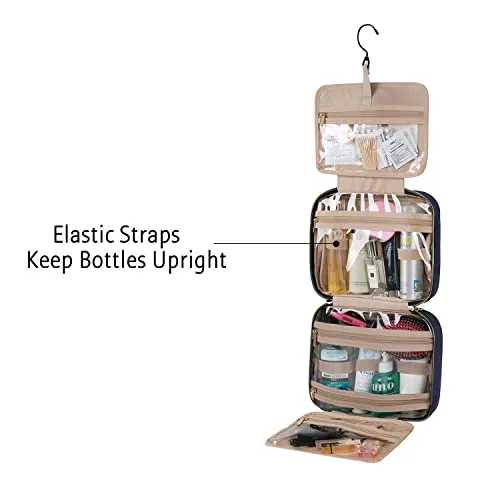 BAGSMART Toiletry Bag Travel Bag with hanging hook, Water-resistant Makeup Cosmetic Bag Travel Organizer for Accessories, Shampoo, Full Sized Container, Toiletries, Smokey Blue
