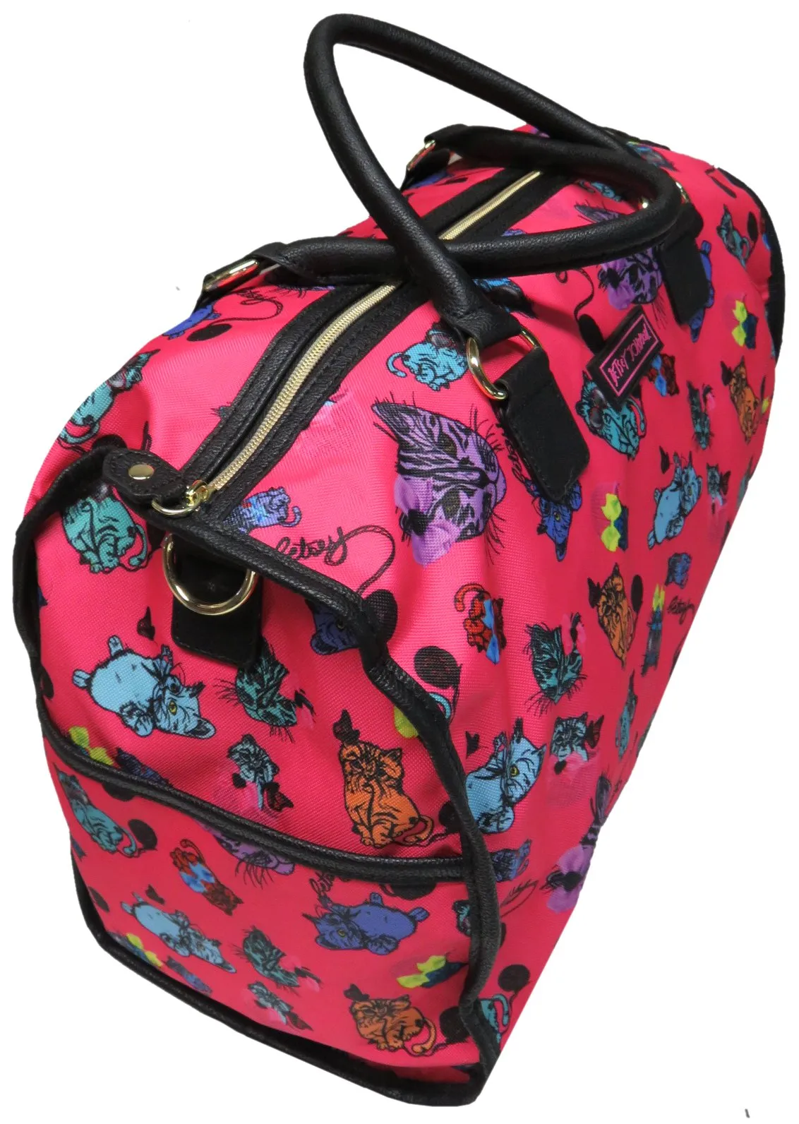 Betsey Johnson Large Nylon Weekender Duffel Bag, Fushia/Cats