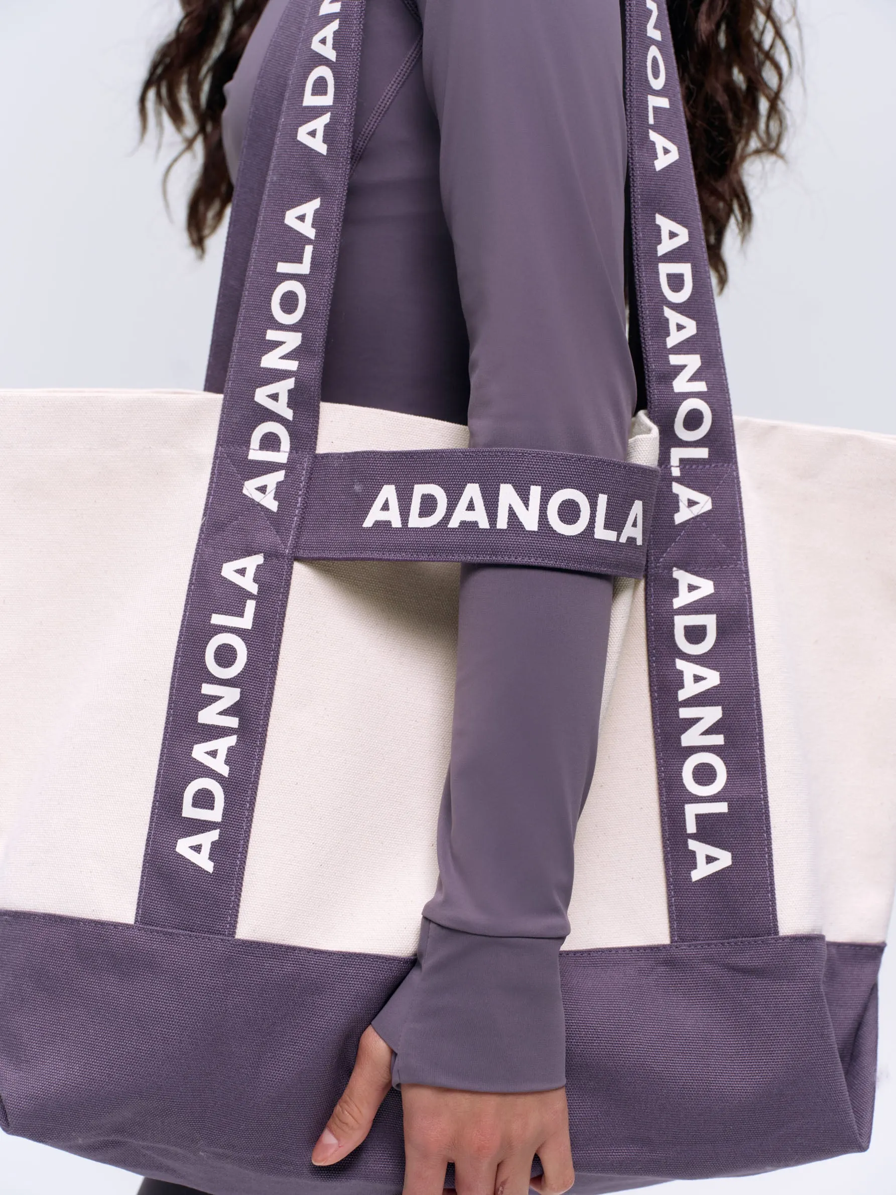 Branded Strap Tote Bag - Cream/Violet