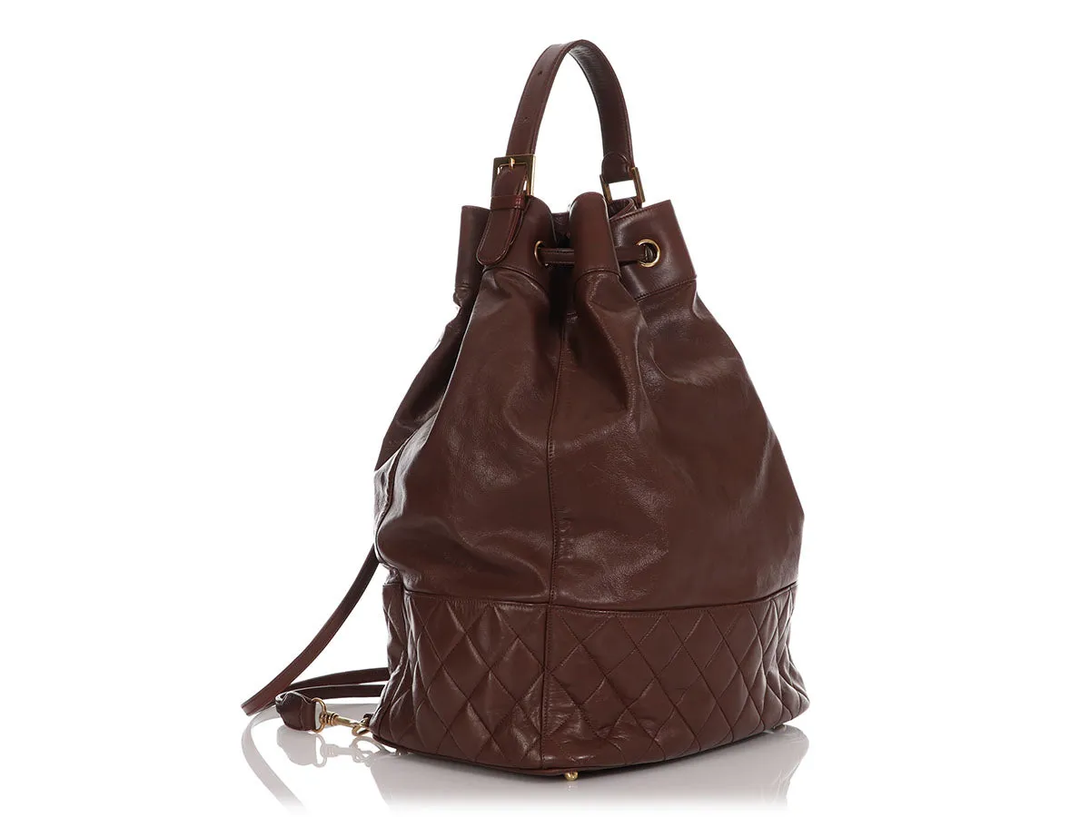 Chanel Vintage Large Brown Drawstring Backpack Sling Bag