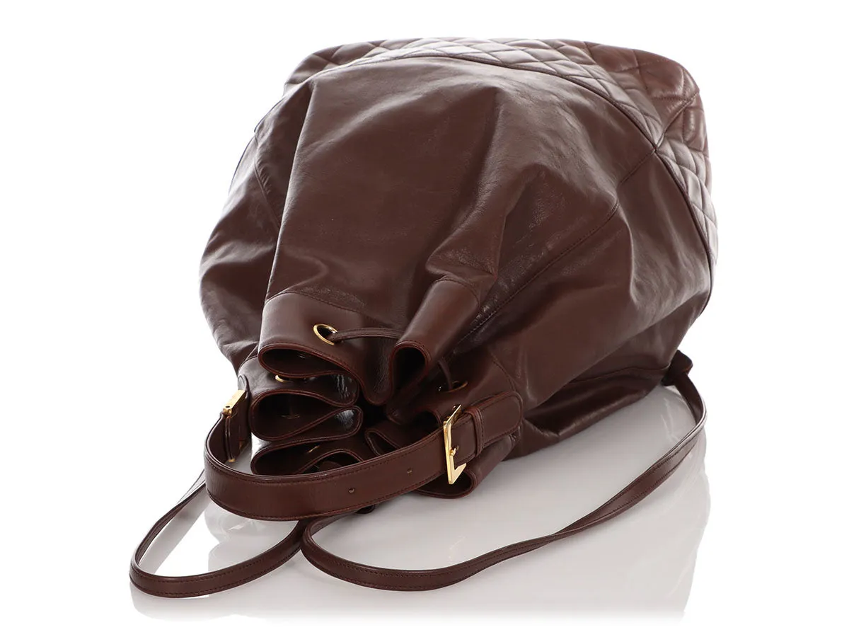 Chanel Vintage Large Brown Drawstring Backpack Sling Bag