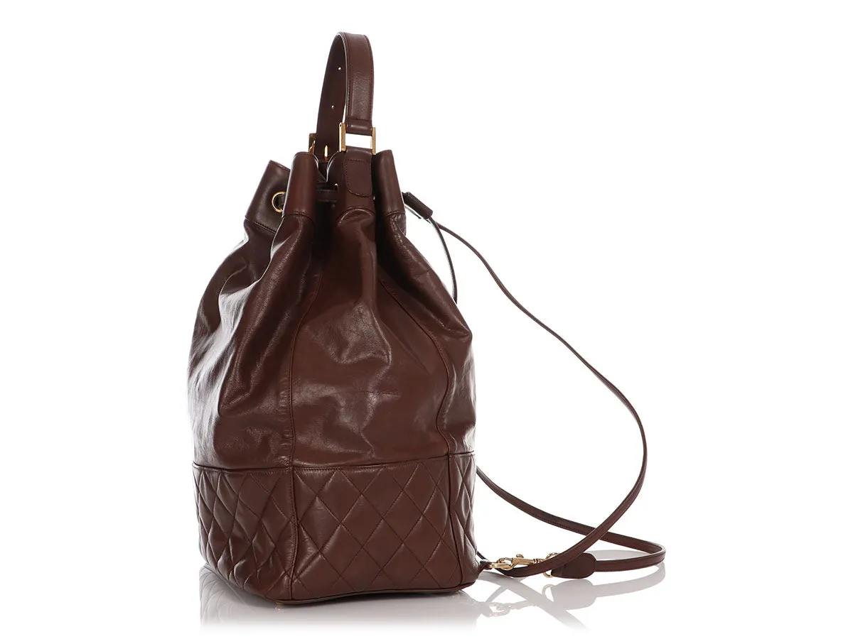 Chanel Vintage Large Brown Drawstring Backpack Sling Bag