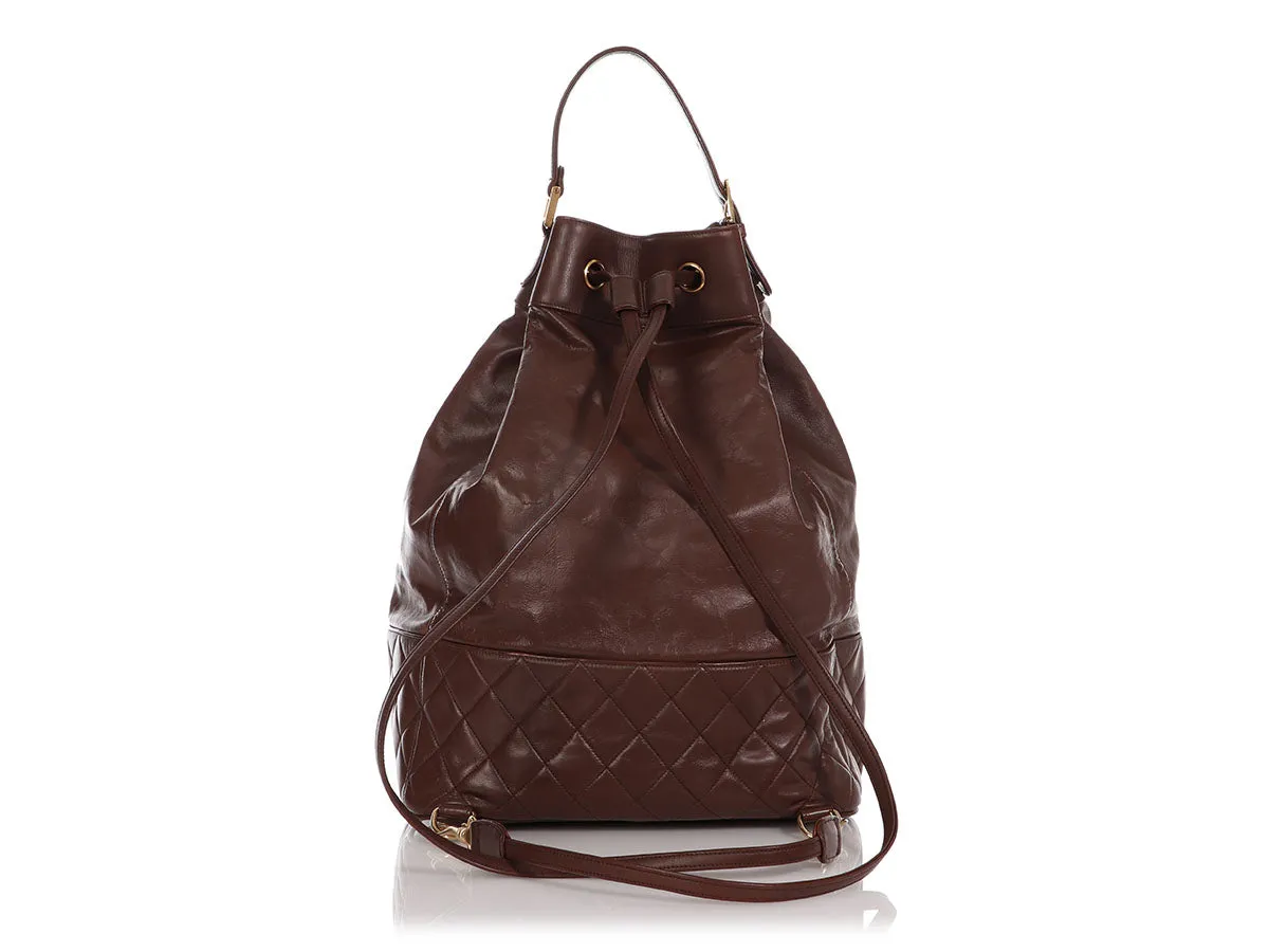 Chanel Vintage Large Brown Drawstring Backpack Sling Bag
