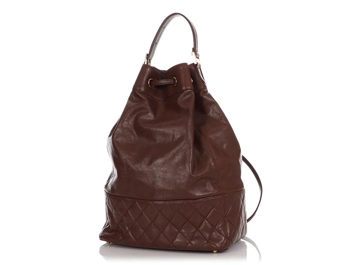 Chanel Vintage Large Brown Drawstring Backpack Sling Bag