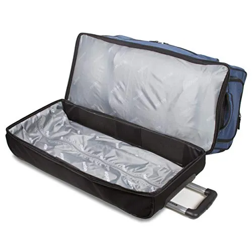 Dejuno 28" Lightweight Denim Drop Bottom Rolling Duffel Bag-Blue, One Size