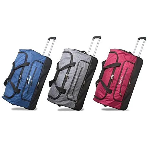 Dejuno 28" Lightweight Denim Drop Bottom Rolling Duffel Bag-Blue, One Size