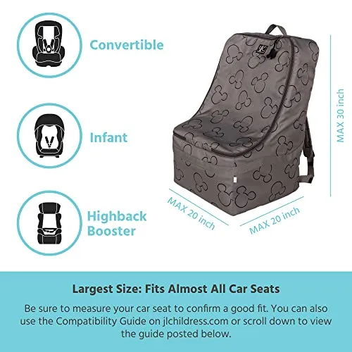 Disney Baby by J.L. Childress Ultimate Backpack PREMIUM Padded Car Seat Travel Bag - Gate Check Bag for Car Seats - Fits All Car Seats, Infant carriers & Booster Seats - Grey