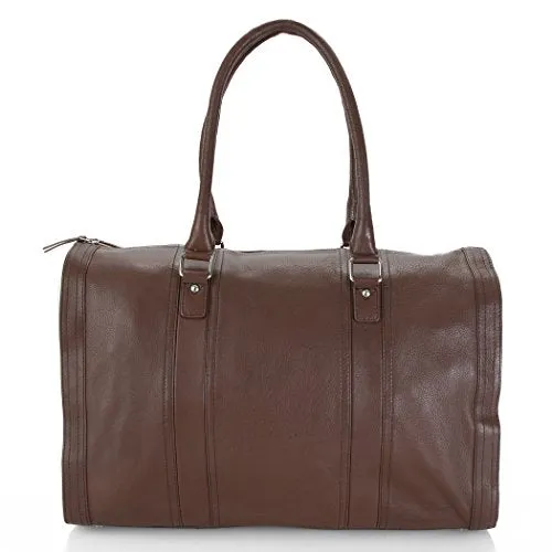 HADAKI Genuine Leather Duffel Carry On Hand Bag Cognac Brown
