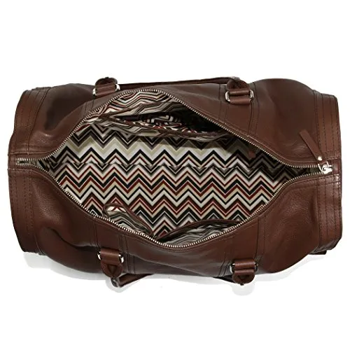 HADAKI Genuine Leather Duffel Carry On Hand Bag Cognac Brown