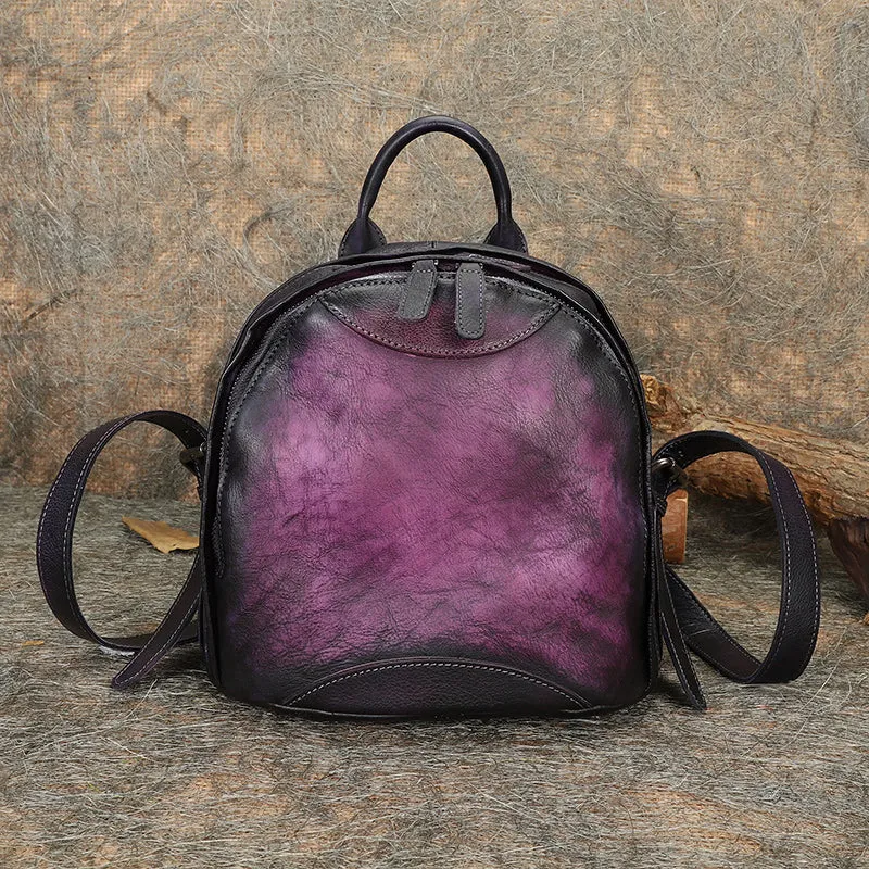 Handmade Ladies Small Leather Backpack Purse Book Bag Purse for Women