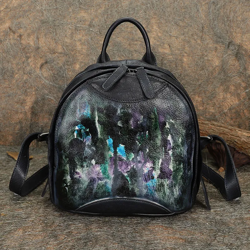 Handmade Ladies Small Leather Backpack Purse Book Bag Purse for Women