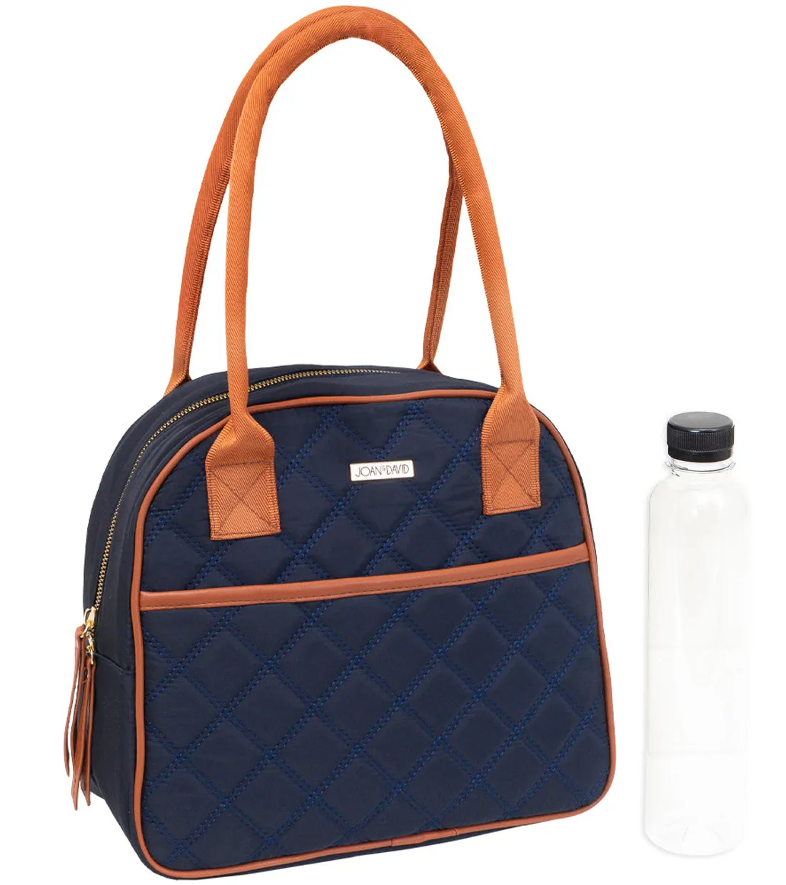 Joan & David Diamond Quilted Nylon Cooler Lunch Tote With Re-Usable Bottle