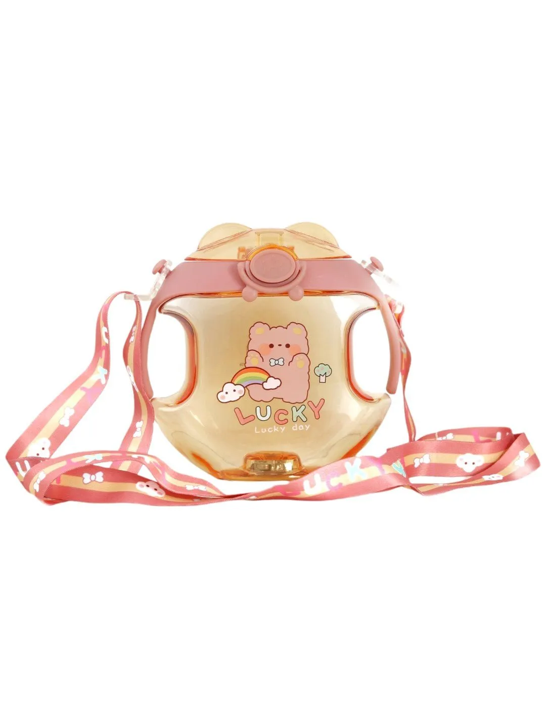 Lucky Bear Water Bottle with Strap for Kids – Orange, 450 ML
