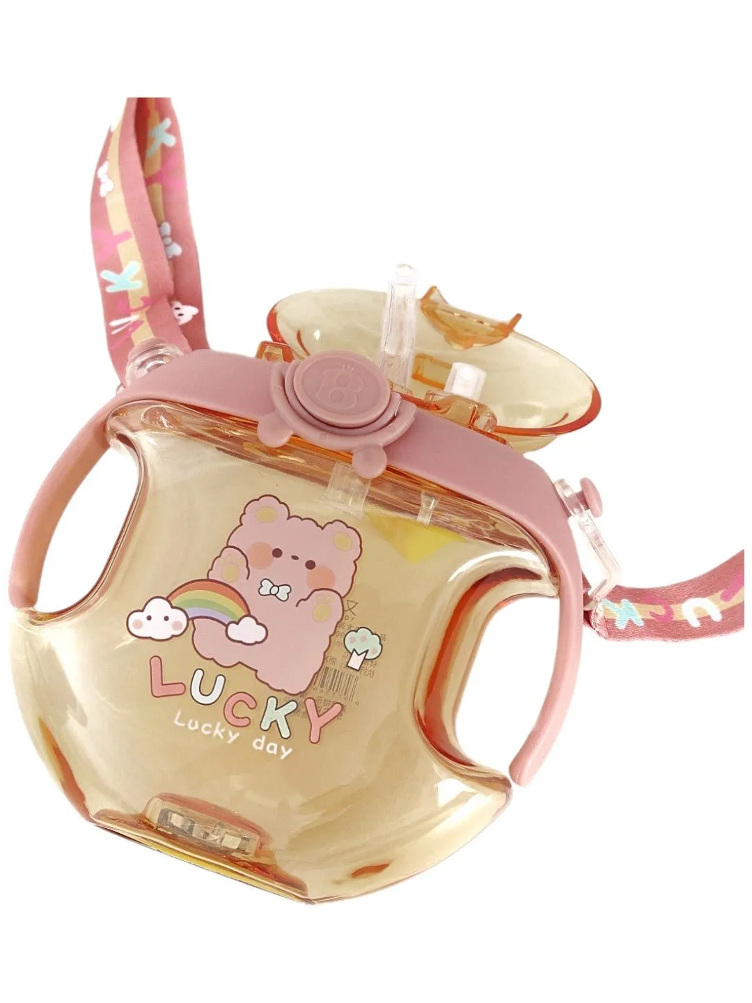 Lucky Bear Water Bottle with Strap for Kids – Orange, 450 ML