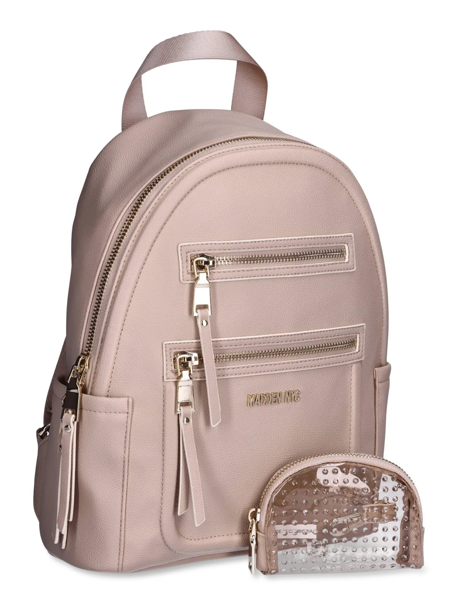 Madden NYC Women's Mini Backpack with Embellished Pouch, Cognac