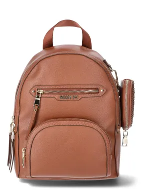 Madden NYC Women's Mini Backpack with Embellished Pouch, Cognac