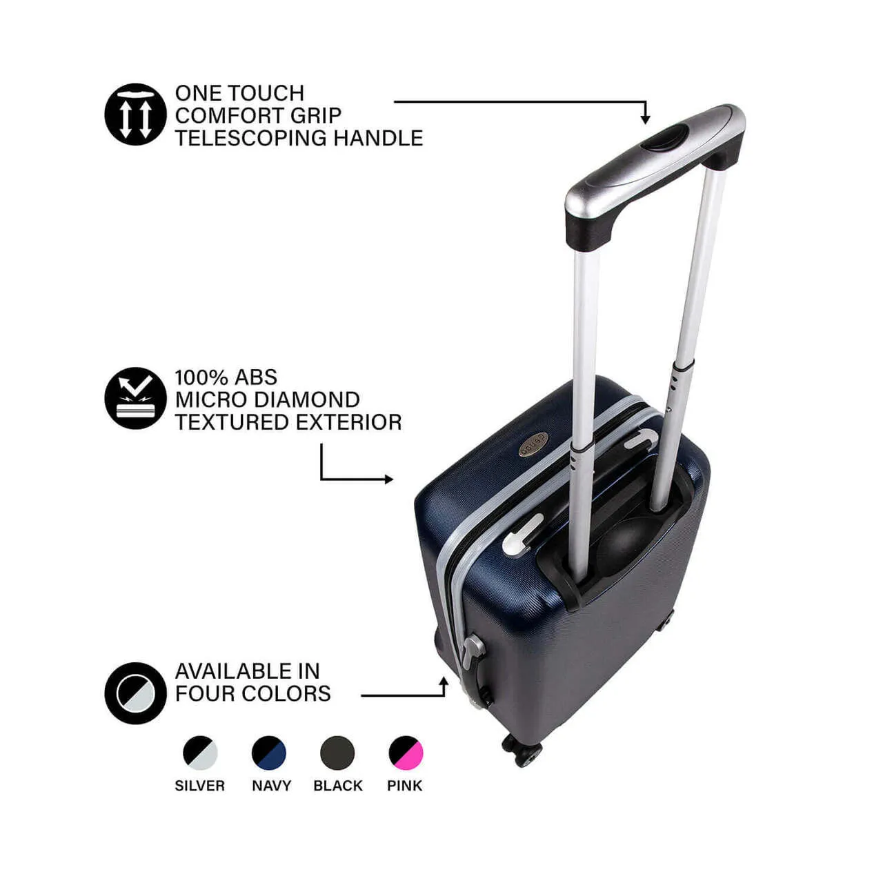 Personalized Initial Name letter "G" 20 inches Carry on Hardcase Spinner Luggage by Mojo in NAVY