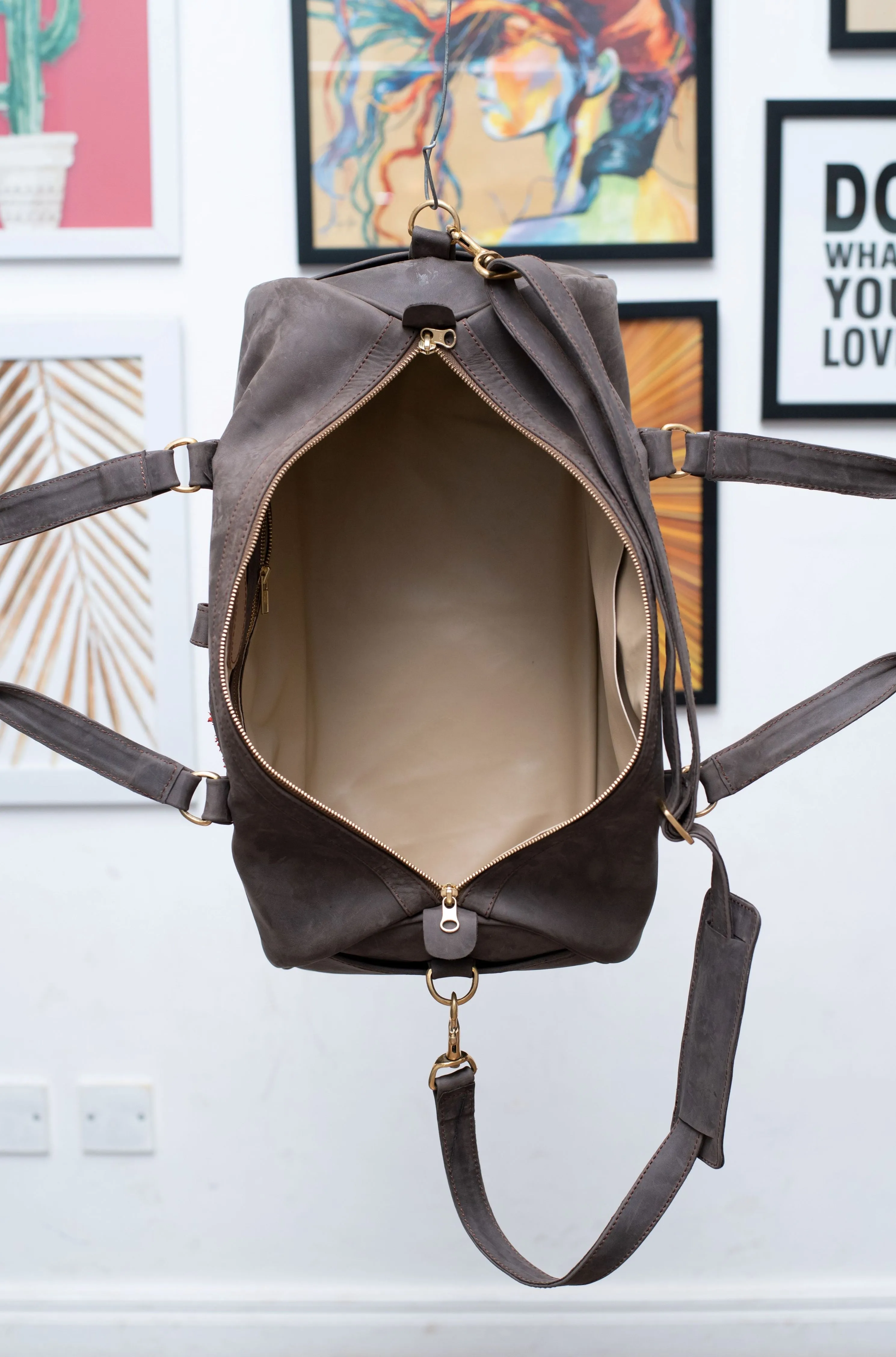 Pull Up Leather Travel Bag - with Fish leather on exterior pocket
