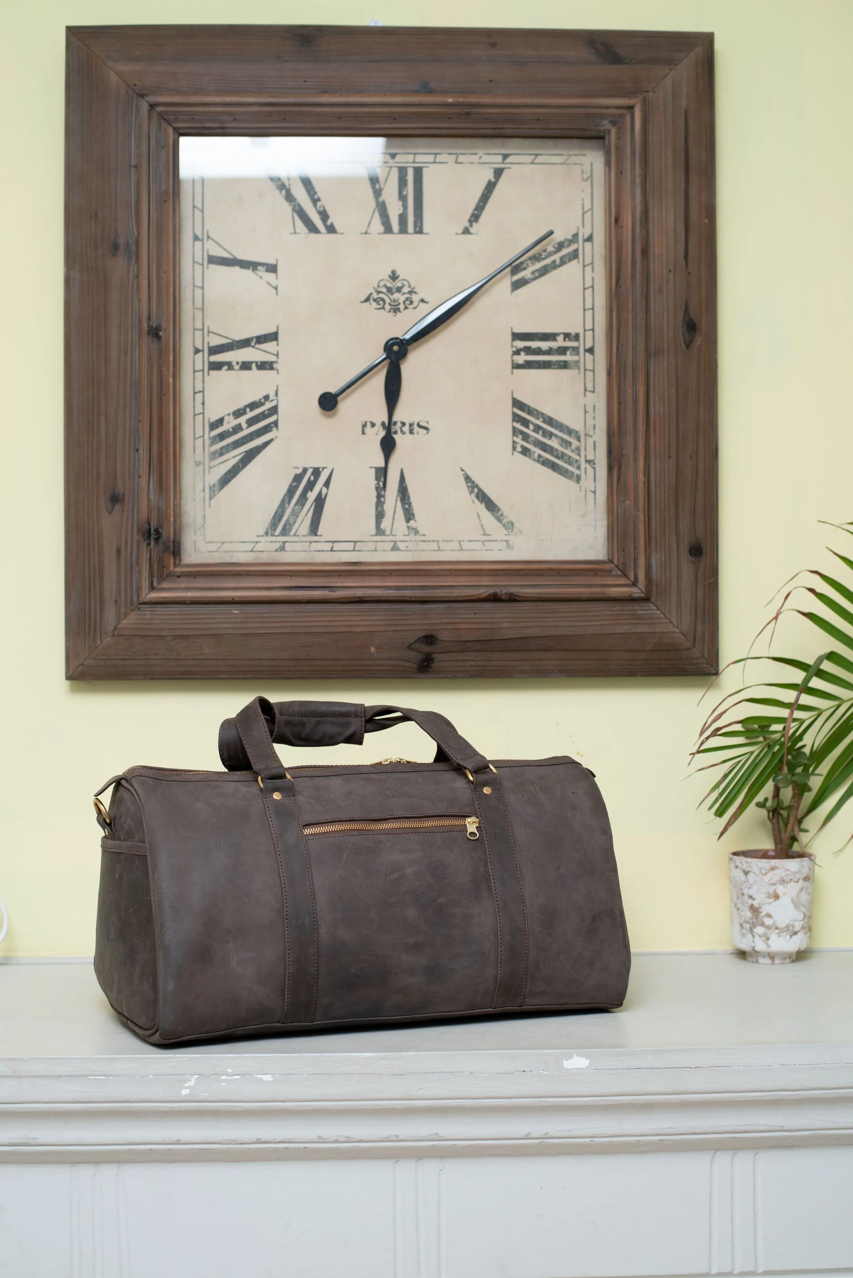 Pull Up Leather Travel Bag - with Fish leather on exterior pocket