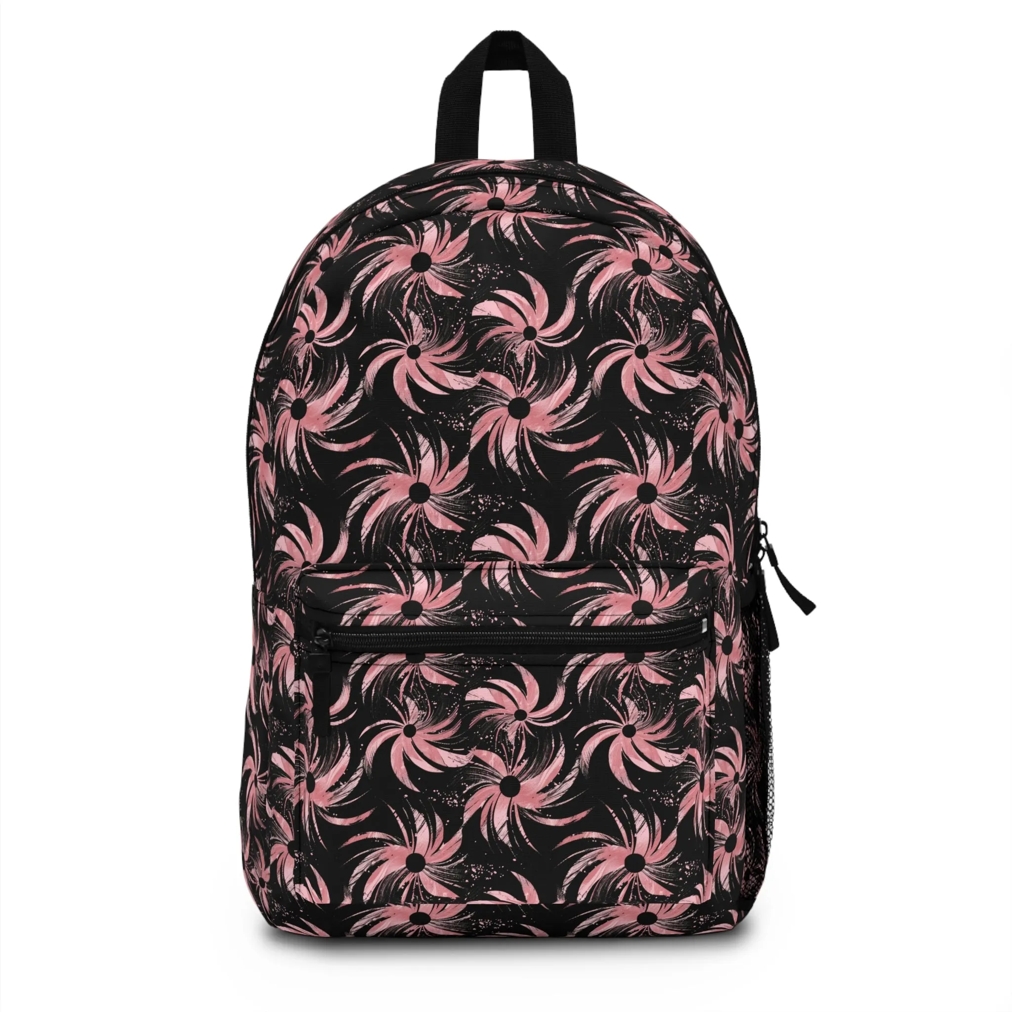 Stellar Blooms of Cosmic Pink on Midnight Black Design Lightweight Stylish Durable Backpack (Made in USA)
