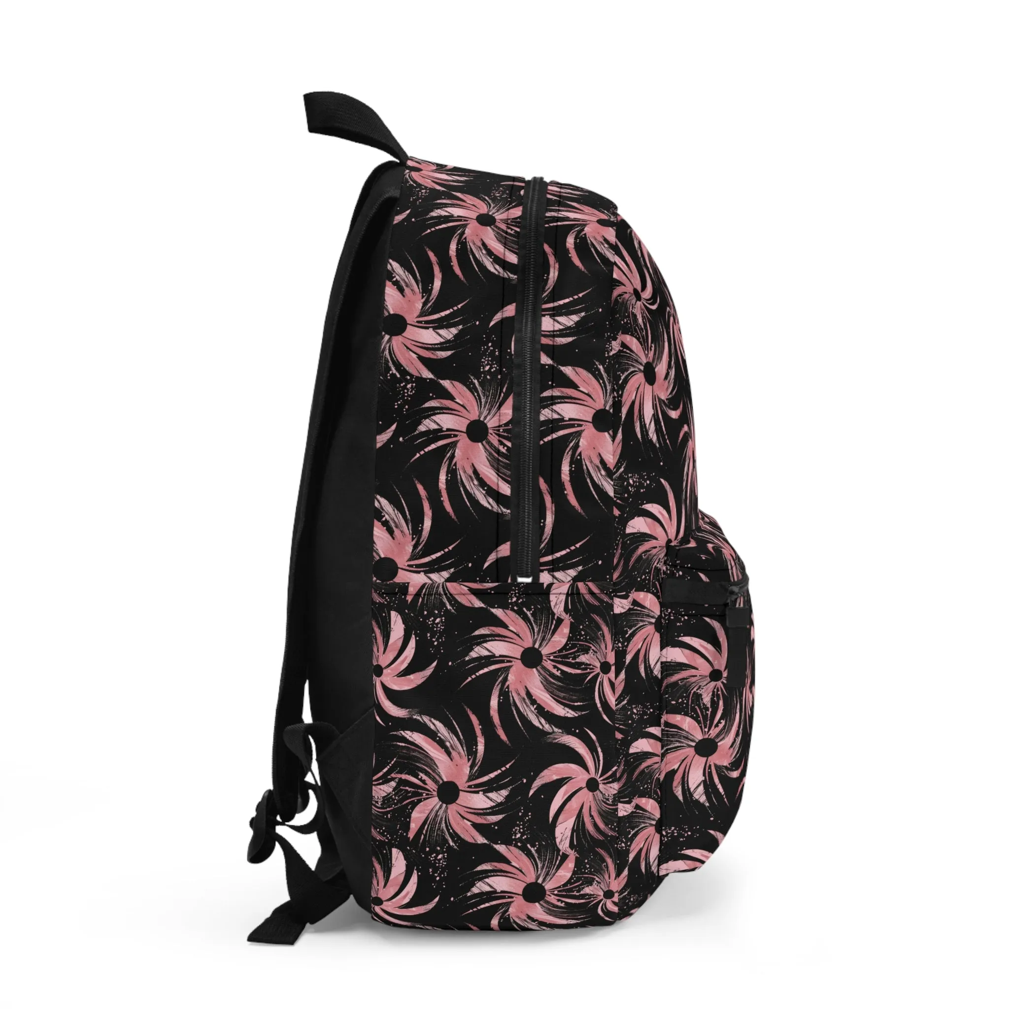 Stellar Blooms of Cosmic Pink on Midnight Black Design Lightweight Stylish Durable Backpack (Made in USA)