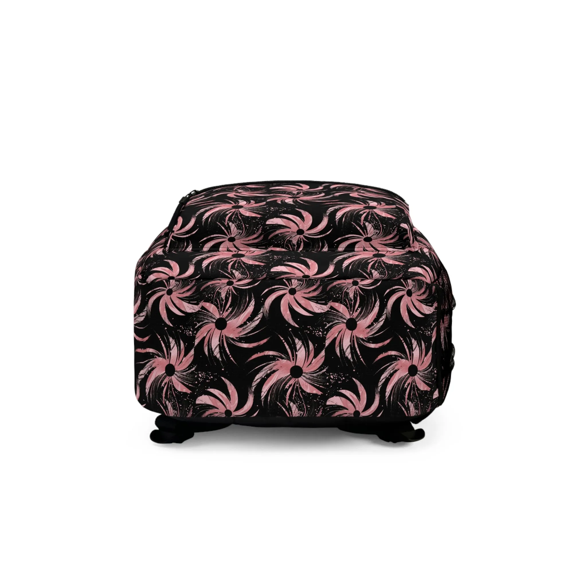 Stellar Blooms of Cosmic Pink on Midnight Black Design Lightweight Stylish Durable Backpack (Made in USA)