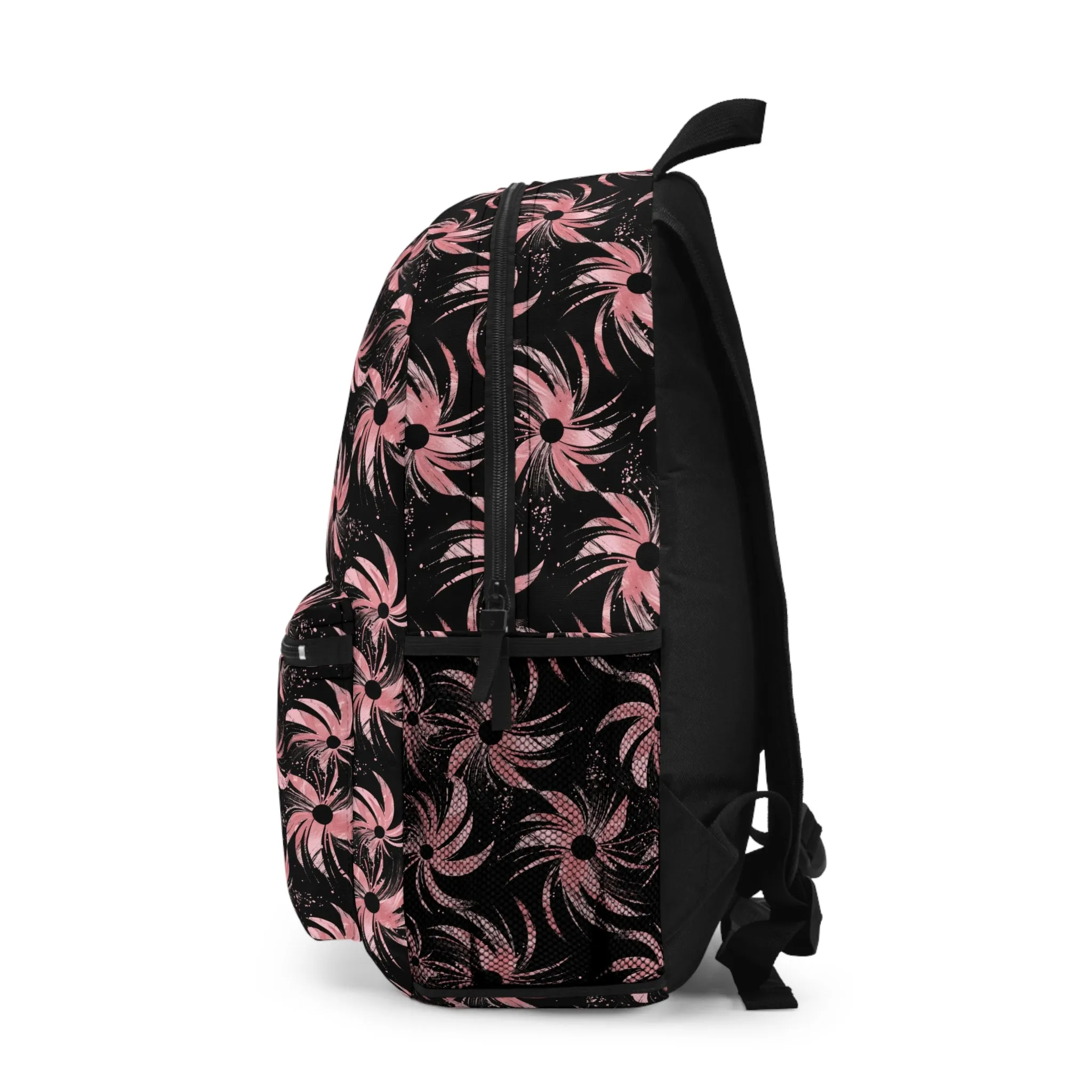 Stellar Blooms of Cosmic Pink on Midnight Black Design Lightweight Stylish Durable Backpack (Made in USA)