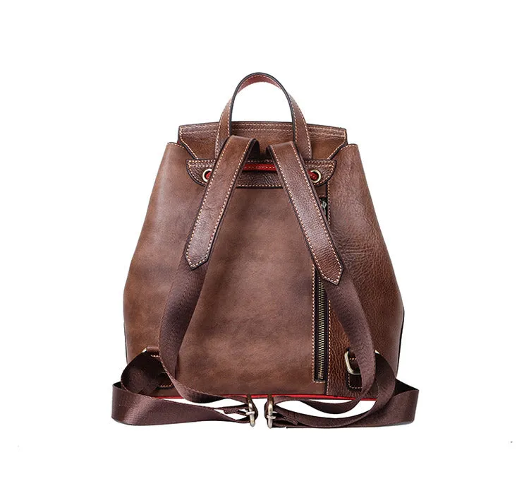 Vintage Womens Leather Flap Backpack Bag Purse School Bag For Women