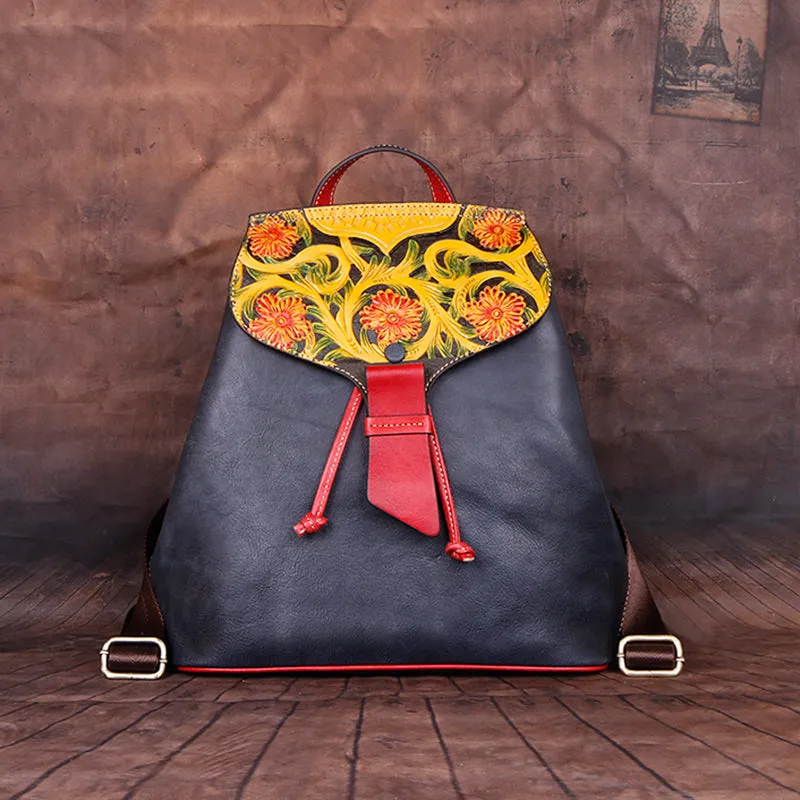 Vintage Womens Leather Flap Backpack Bag Purse School Bag For Women
