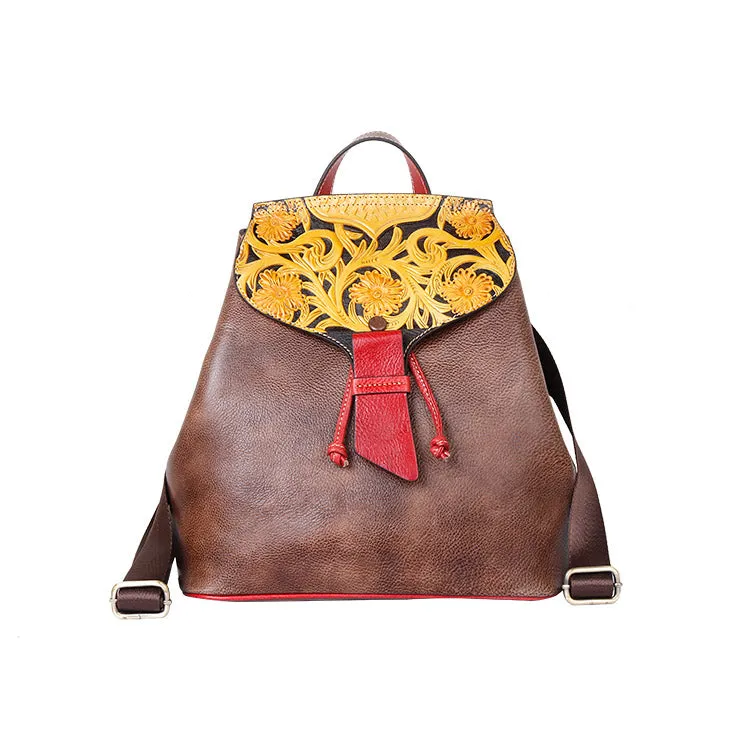 Vintage Womens Leather Flap Backpack Bag Purse School Bag For Women