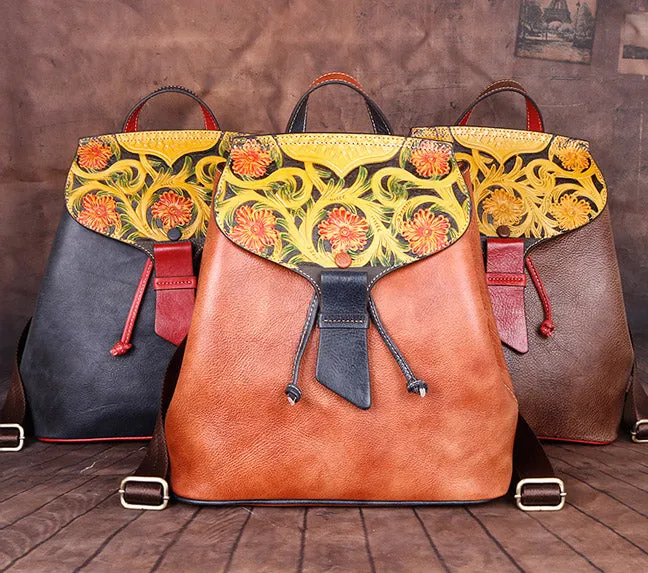 Vintage Womens Leather Flap Backpack Bag Purse School Bag For Women