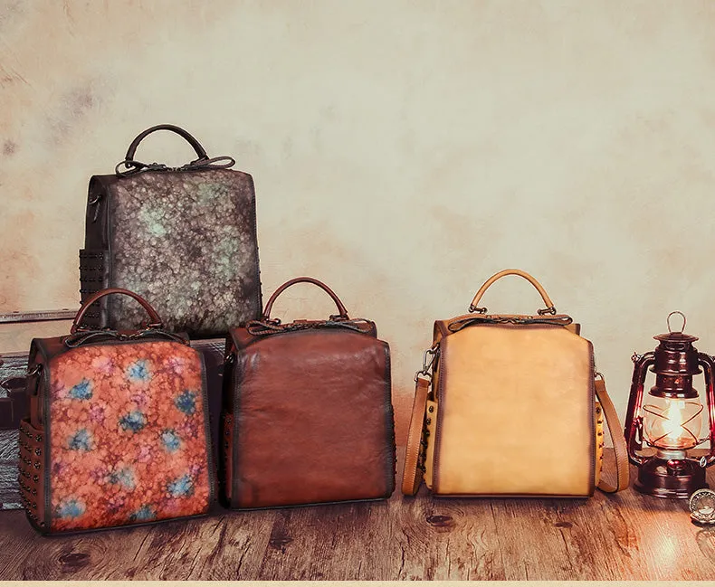 Vintage Womens Small Brown Leather Backpack Purse Cross Shoulder Bag for Women