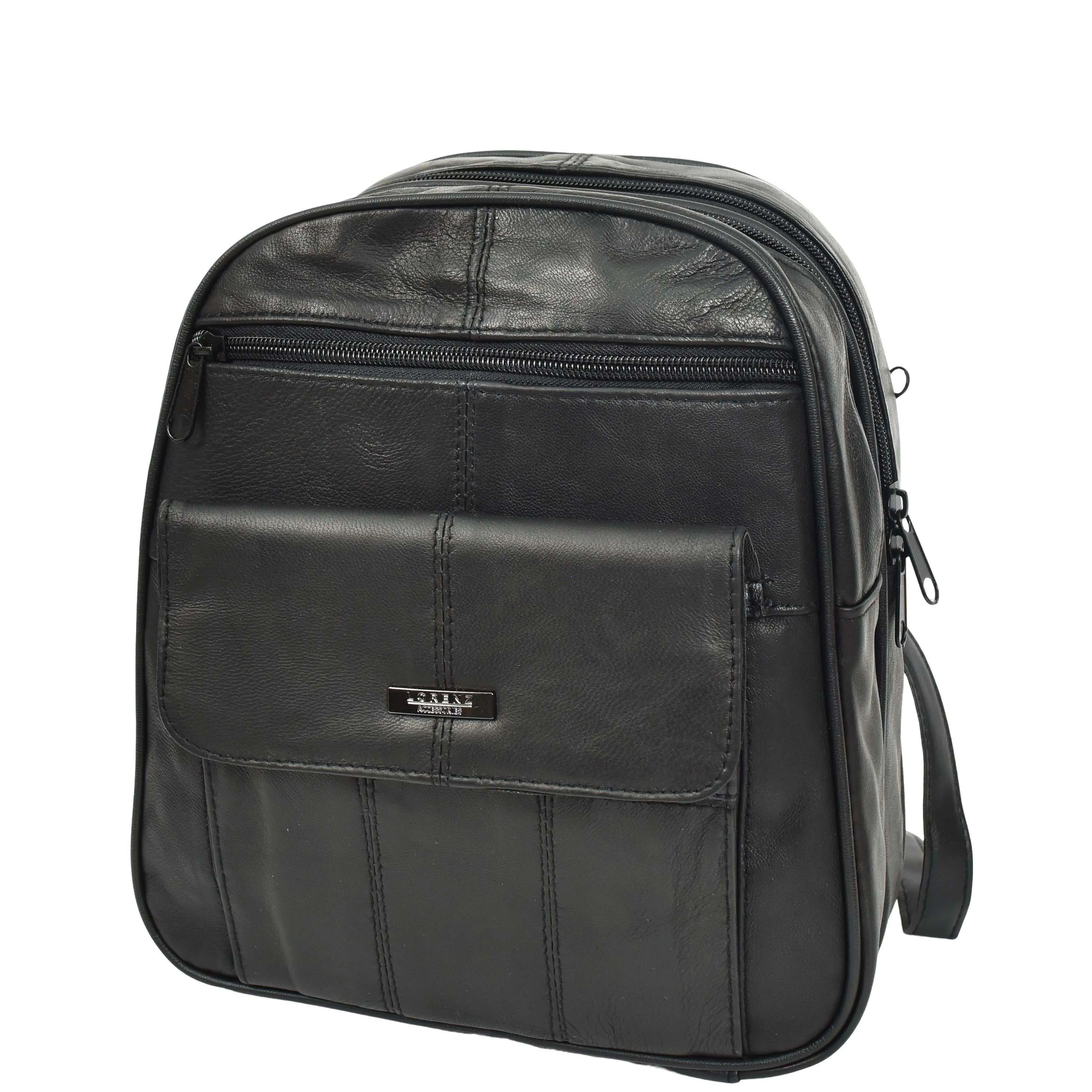 Womens Leather Backpack Soft Black Casual Multi Pockets Organiser Rucksack A195